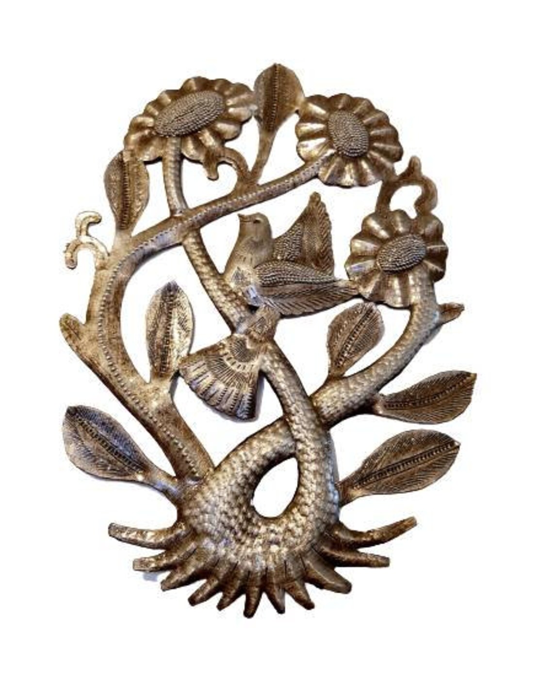 Haitian Steel Drum Art Daisies Tree & Bird Etsy