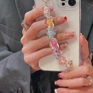 Cute iphone case 12 11 pro max mini color beaded hand strap phone case