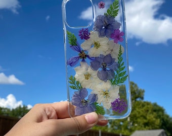 Pressed Flowers purple white green Phone Case for iPhone X XR iPhone 11 iPhone 12 iPhone 12 Pro Mini Pro Max