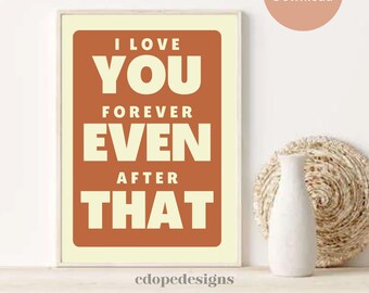 I Love You Wall Print, Digital Download Print, Downloadable Prints, Retro Prints, Word Art