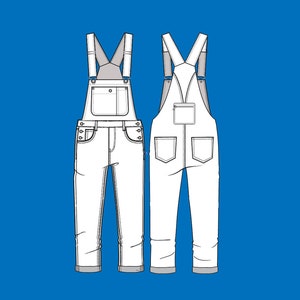 Editable Overall, jumpsuit, flat sketch, CAD,Fashion Design, illustrator, Digital files, Clipart, Instant Download