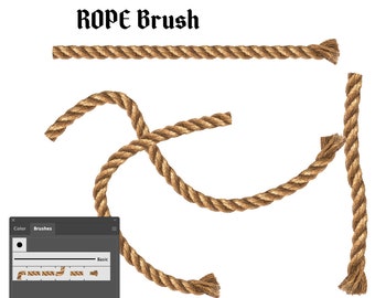Pincel ROPE, cuerda real, archivo vectorial, AI, Adobe Illustrator, descarga instantánea, archivos digitales, clipart