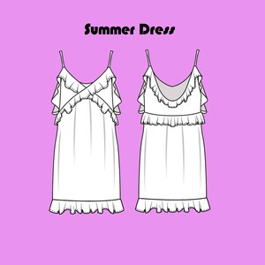 Editable Summer Dress Flat Sketch, CAD, Fashion Design,adobe ...
