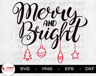 Archivo SVG de Feliz y Brillante Navidad, Archivo de corte navideño (Descarga digital)