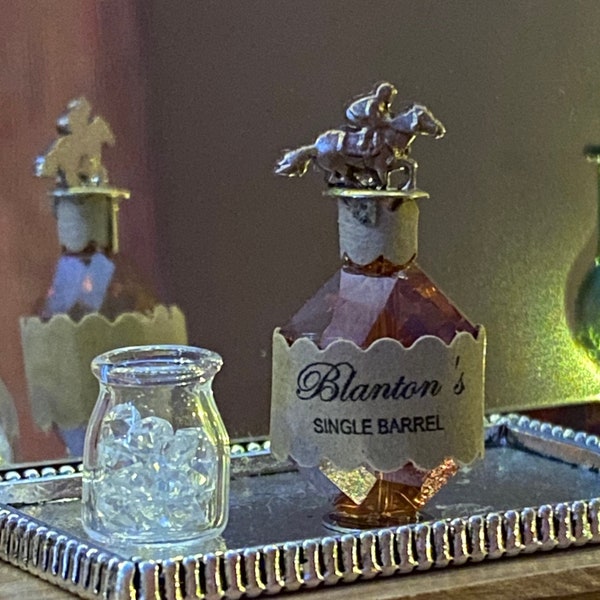 Dollhouse Blanton’s Bourbon Bottle, 1:12 scale, HANDMADE miniature for one inch scale DOLLHOUSES; NOT an actual Blanton’s bourbon bottle