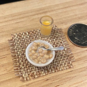 Dollhouse Miniature Breakfast Cereal & Juice, 1:12 scale
