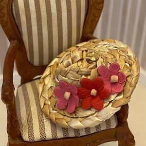 Sombrero de paja para dama en miniatura para casa de muñecas, escala 1:12