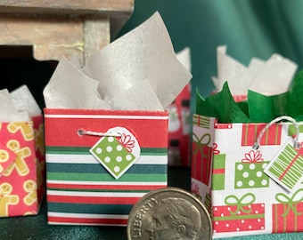 Miniature Dollhouse Christmas Gift Bags in 1:12 scale