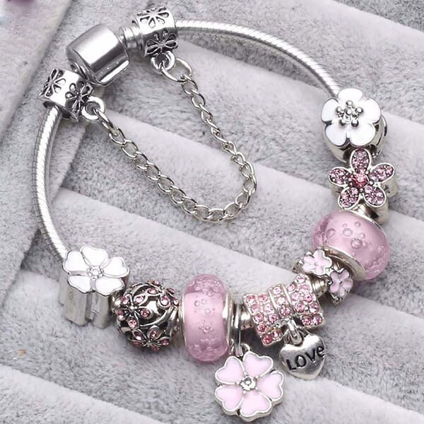 Charm Bracelet Flower Charm Bracelet Etsy UK