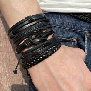 5PCS Leather Bracelet Assorment Men Multilayer Braid Bracelets for Women & Men- ADJUSTABLE SIZES