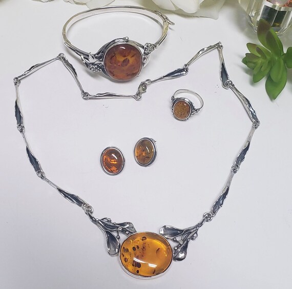 Antique Amber Jewelry Set in 925 Silver Etsy