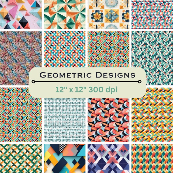 21 Geometry Digital Paper, Geometric Designs, Patterns, Commercial Use