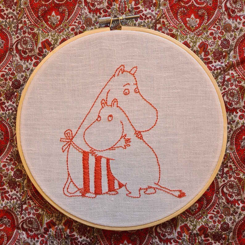 Moomin hug embroidery hoop handmade wall art for  etsy Moomin hug embroidery hoop handmade wall art for  etsy