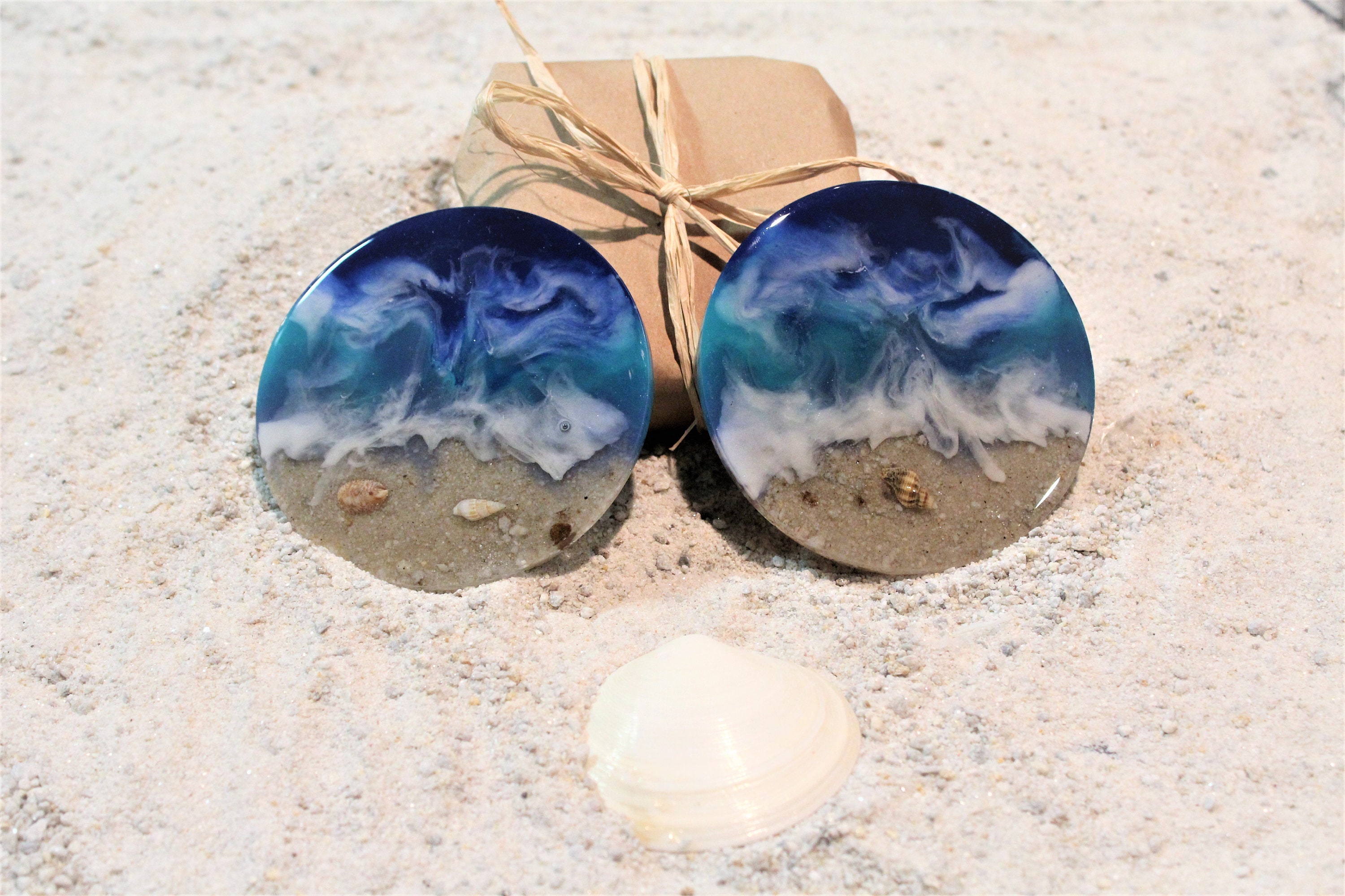 Hand Poured Resin Beach Coasters Set Ocean Coaster Resin Etsy