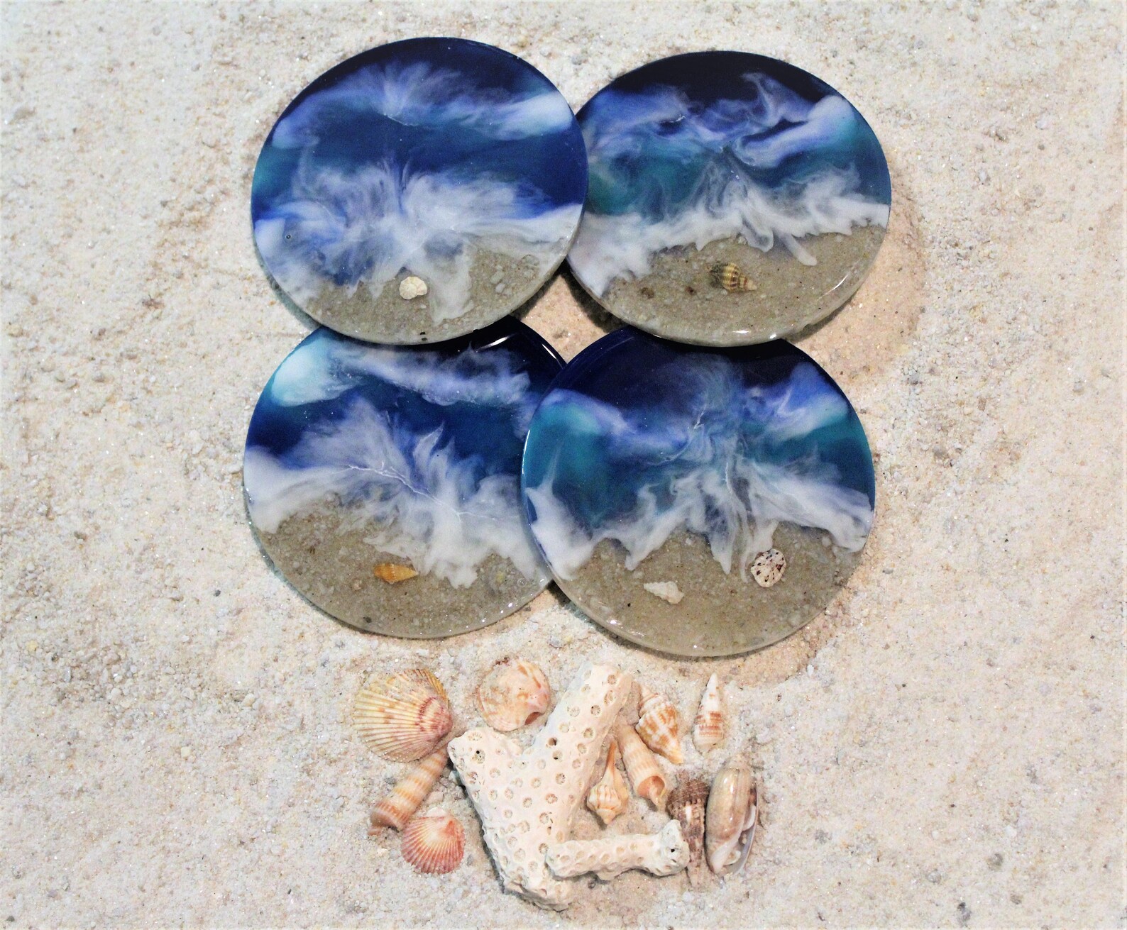 Hand Poured Resin Beach Coasters Set Ocean Coaster Resin Etsy