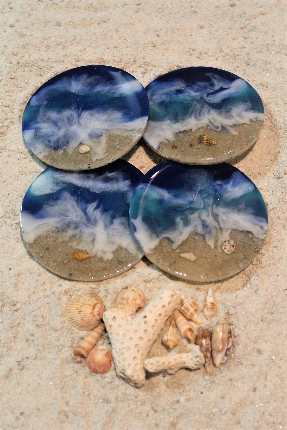Hand Poured Resin Beach Coasters Set Ocean Coaster Resin Etsy