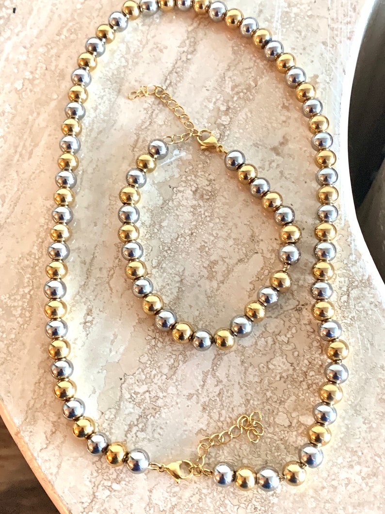 Necklace for Women Bridesmaid Gift Mothers day Custom Necklace. Stainless Steel Ball Necklace Beaded Necklace for Gift for Mom