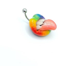 LGBTQ rainbow  lips belly button rings