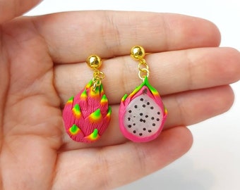 Dragon fruit earrings, Fruit stud earrings, Pitaya Jewelery, Novelty earrings, Fruit jewelry, Earring sets, polymer clay handmade earring