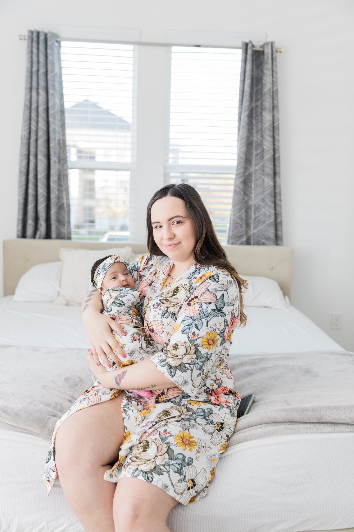 Floral garden mom robe matching robe baby swaddle and Etsy