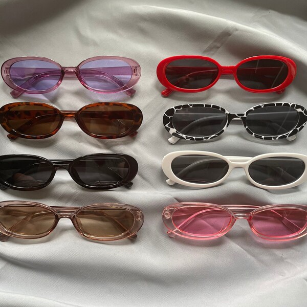 Vintage Small Oval/ Square Sunglasses | Edgy Y2k Rectangular Sunglasses | Tortoise Shell Black Brown Grey Pink White