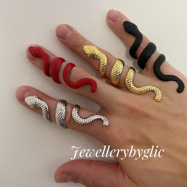 Snake Ring | Serpentine Ring | Colours Available: Gold, Silver, Red, Black | Trendy Fashion Punk | Unique Unisex Statement Jewellery