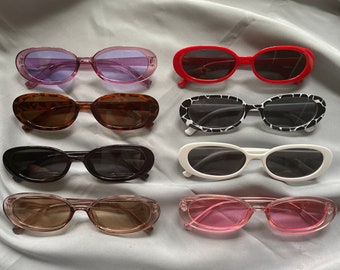 Vintage Small Oval/ Square Sunglasses | Edgy Y2k Rectangular Sunglasses | Tortoise Shell Black Brown Grey Pink White