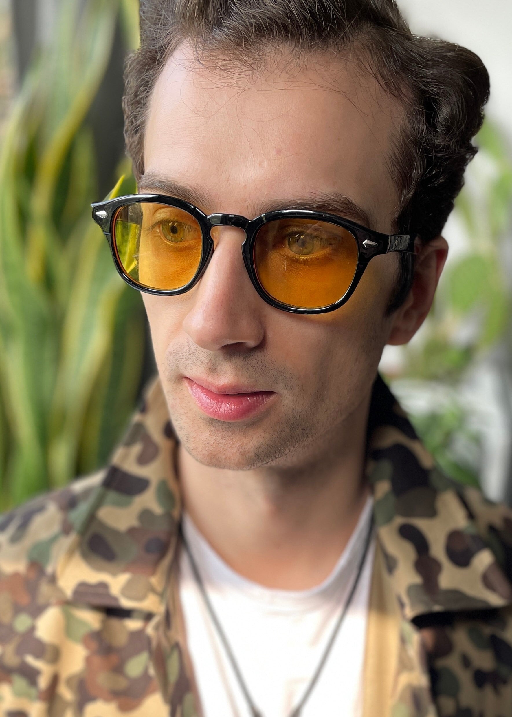 UNISEX Retro Round Square Sunglasses Black Frame and Yellow Lenses