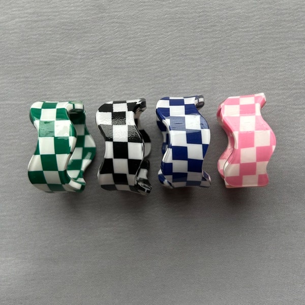 Checkerboard Print Acrylic Rings | Various Colours | Adjustable Stackable | Y2K 2000s 90s