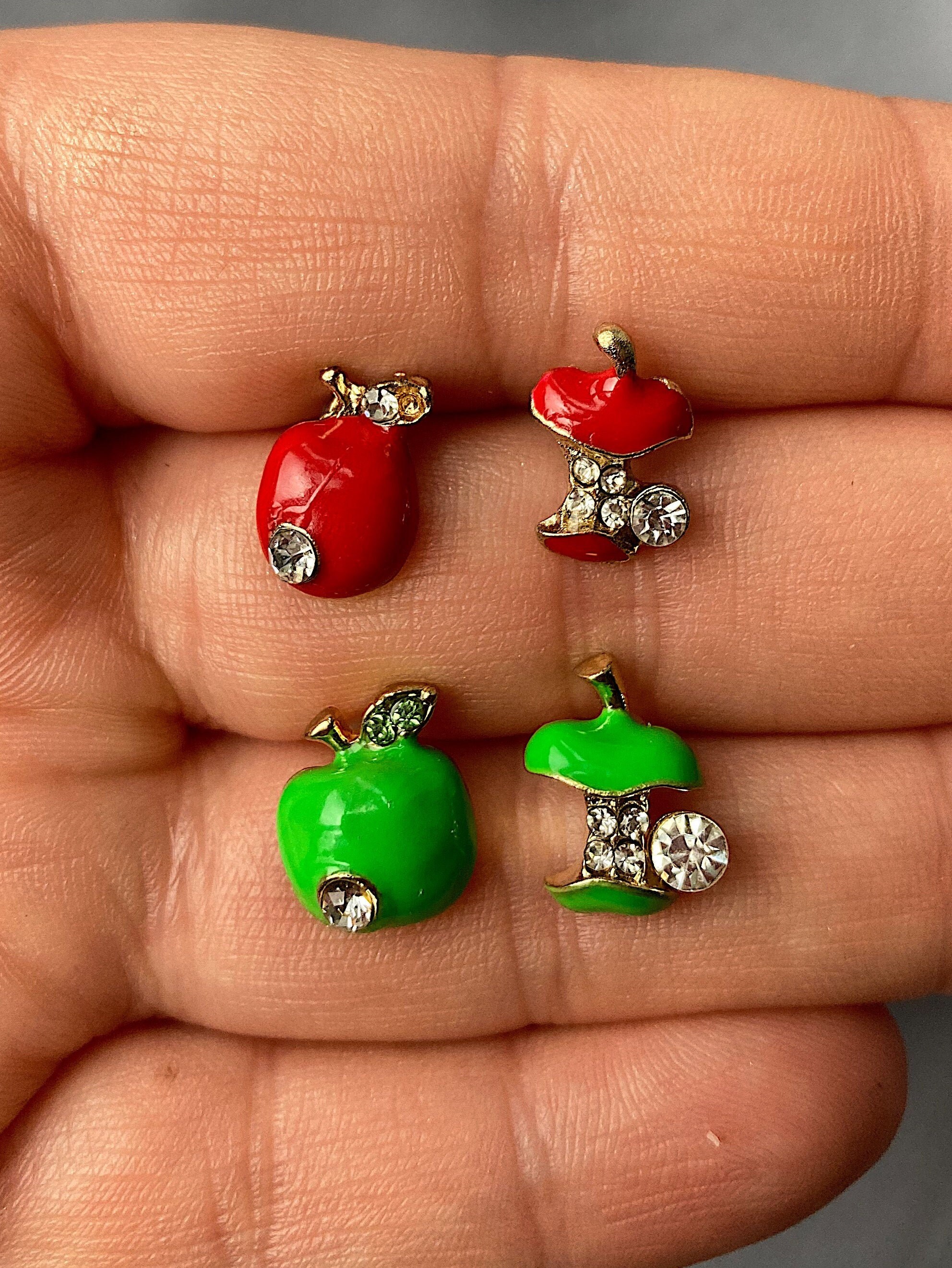 Mismatched Apple Earrings in Red or Green Asymmetrical Etsy