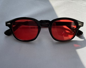 UNISEX round square sunglasses | Black Frame and Red Lenses | Other Colours Available | Johnny Depp Style Sunglasses | UK seller