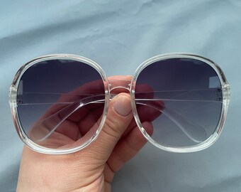 Large Transparent Grey Sunglasses | Vintage Paris Hilton Style 2000s Sunglasses| Oversized Hippie Glamour Sunnies|