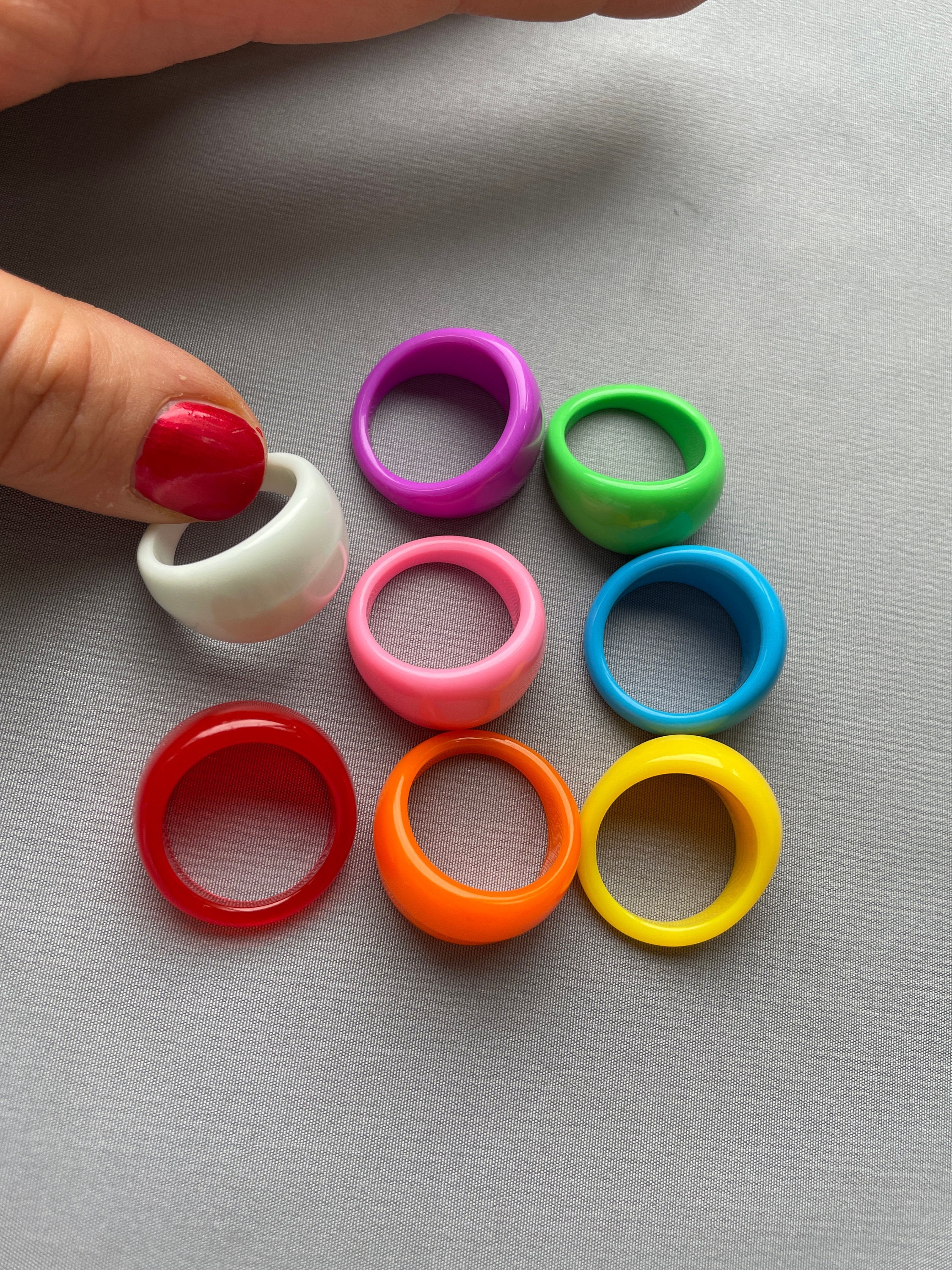 Colourful Thick Rings | Y2K Stackable Summer Rings | Chunky Plastic Resin Acrylic | 90s 00s Vintage Barbie