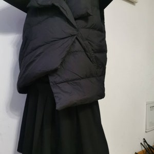 Pre-loved Loose winter collar square down jacket, warm asymmetrical wrap down vest in black.