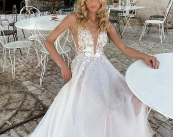 Deep V Wedding Dress - Etsy