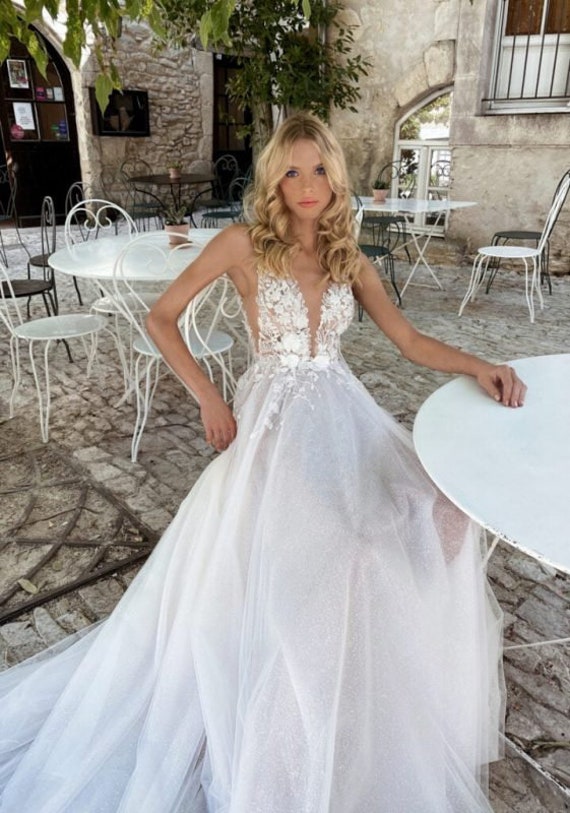 bohemian deep v dress with pearls