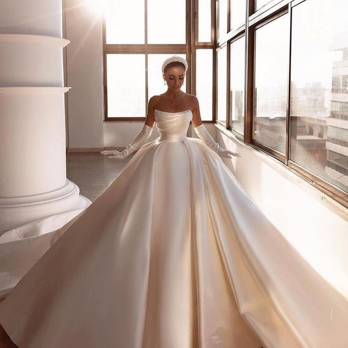 Ivory Satin Wedding Dress With 