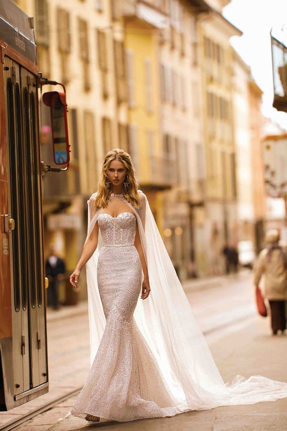 Vestido de novia brillante capa elegante vestido Etsy España
