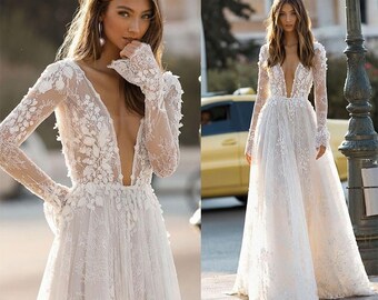 deep v wedding gown