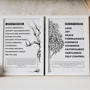 Fruits of the Spirit & Acts of the Flesh - Galatians 5 22 19 Scripture printable Bible verse wall art