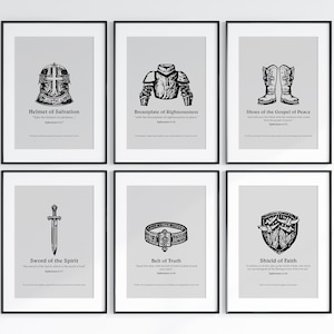 Conjunto imprimible de la Armadura de Dios, descarga digital, Efesios 6:13-17, regalo cristiano, arte de Jesús, póster bíblico, escritura, arte mural con versículos bíblicos
