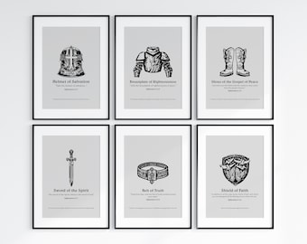 Conjunto imprimible de la Armadura de Dios, descarga digital, Efesios 6:13-17, regalo cristiano, arte de Jesús, póster bíblico, Escritura, arte mural con versículos bíblicos.