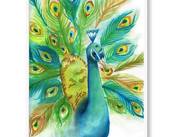 Peacock Watercolor Print