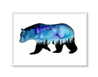 Galaxy Bear Watercolor Print