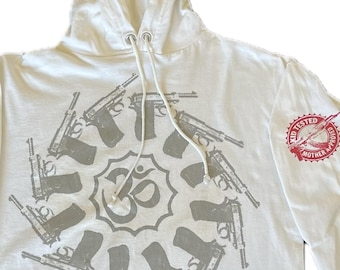 ヴィンテージ 90年代 ドン・ロック フーディー Tシャツ「Terror Word Wide」 – プロトタイプ – 未販売 – 未使用 – Lサイズ – 前面、背面、袖にプリント