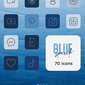 BLUE iPHONE ICON Pack, Aesthetic ios 14 App, JEANS,  Social Media Phone ios14, Minimalistic Home Screen theme, (70 icon bundle)