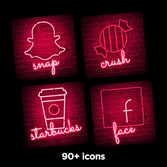 90 Neon Ios 14 Icon Pack Valentine February Neon Iphone Etsy