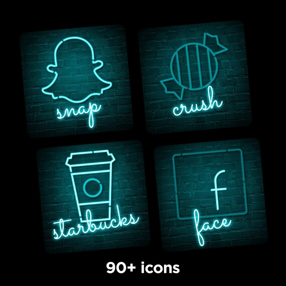 90 NEON Ios 14 Icon Pack Iphone Aesthetic Ios App Aqua Cyan - Etsy