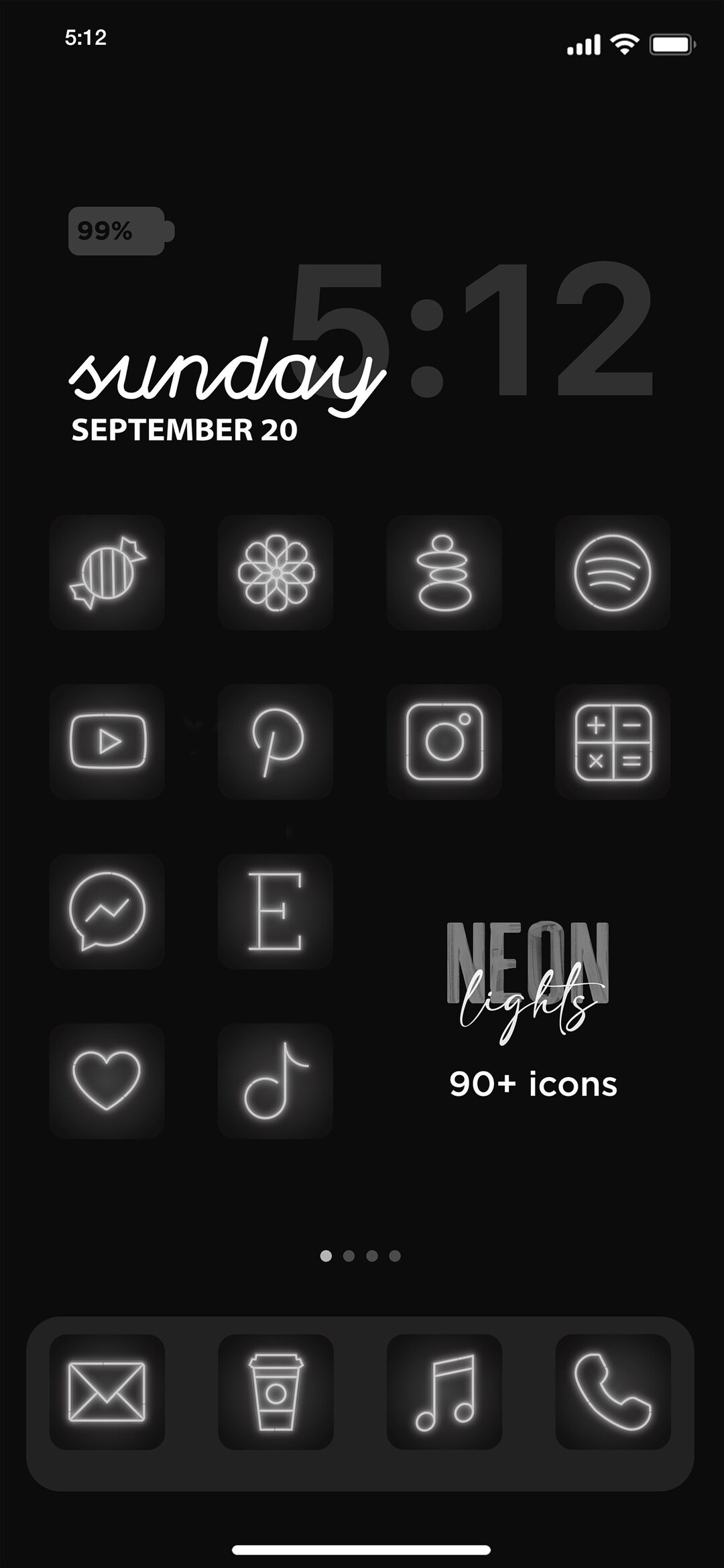 NEON Ios Icon Pack Aesthetic iPhone Ios 14 White Grayscale Etsy
