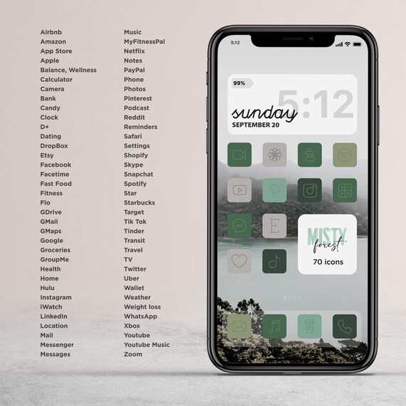 Iphone Icon Pack Aesthetic Ios 14 App Green Fall Social Etsy Norway